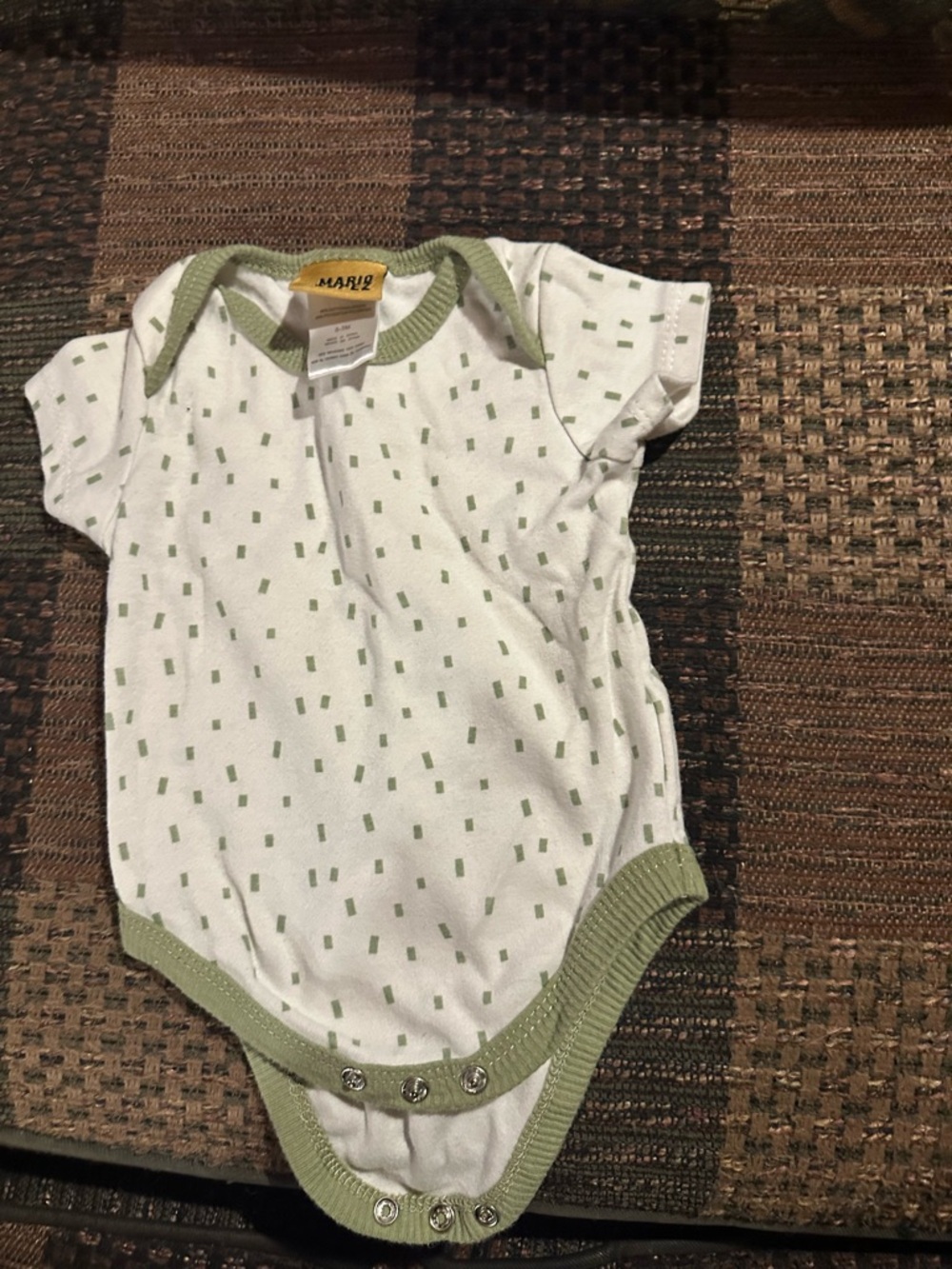Mariz White Baby Bodysuit with Green Trim and Micro Rectangle Print